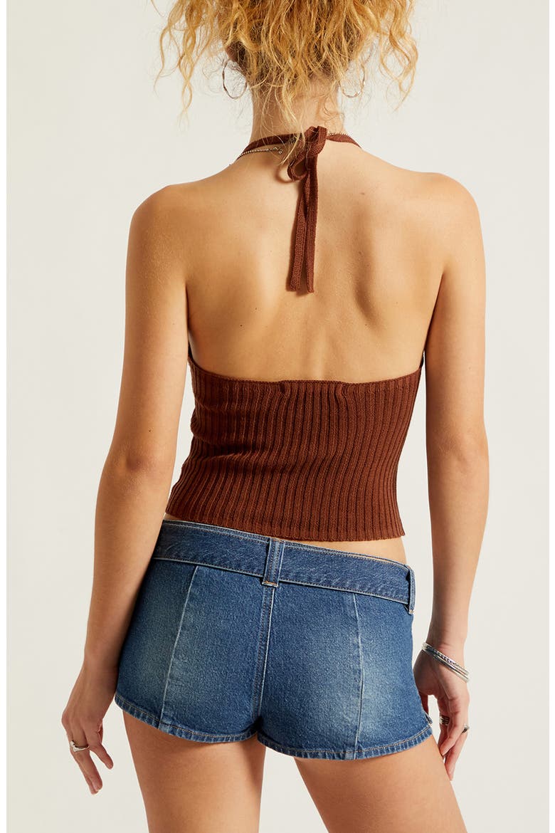 Serafina Knit Halter Neck Crop Tank, Alternate, color, BROWN