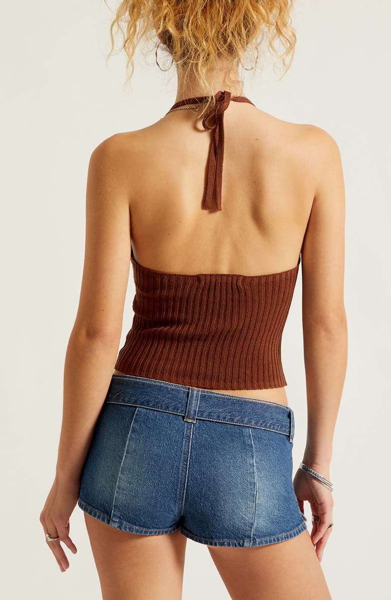 PacSun Serafina Knit Halter Neck Crop Tank, Alternate, color, Brown