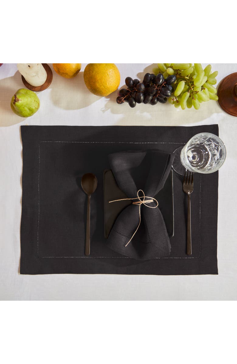 Solino Home Linen Dinner Napkins - Sonoma Hemstitch, 20" x 20", Alternate, color, Black