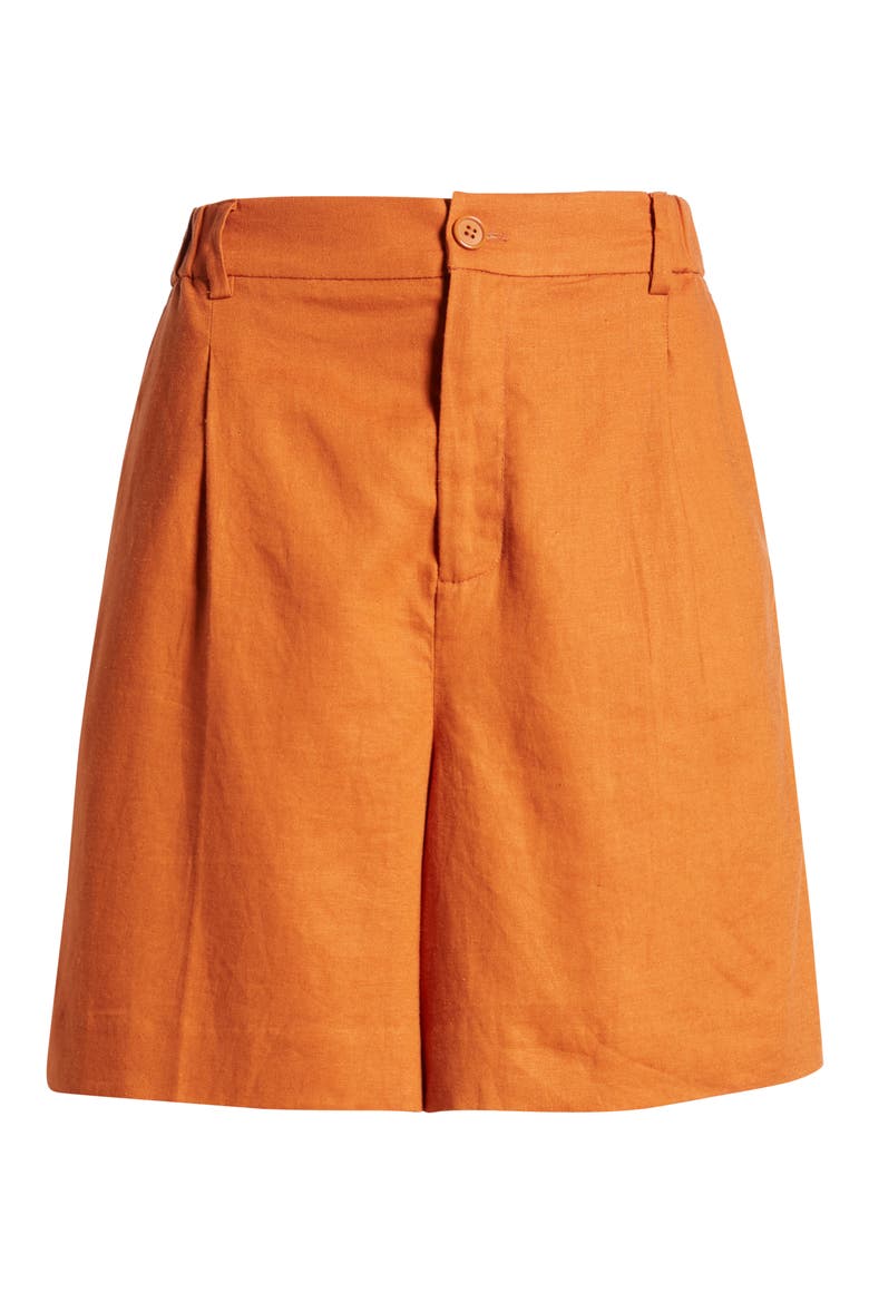 Women's Linen Blend Bermuda Shorts, Alternate, color, RUST UMBER