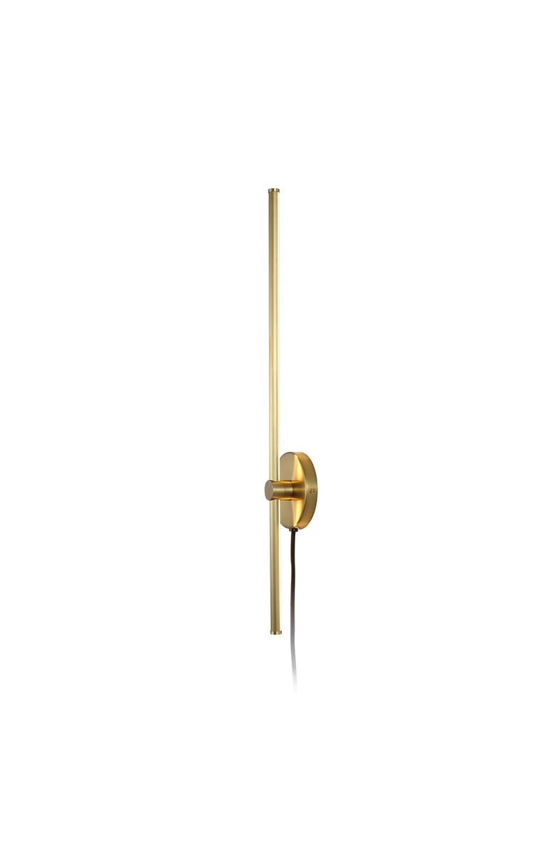 JONATHAN Y Anton 1-Light Modern Minimalist Iron Adjustable Bar Integrated LED Plug-In Sconce, Main, color, Brass Gold