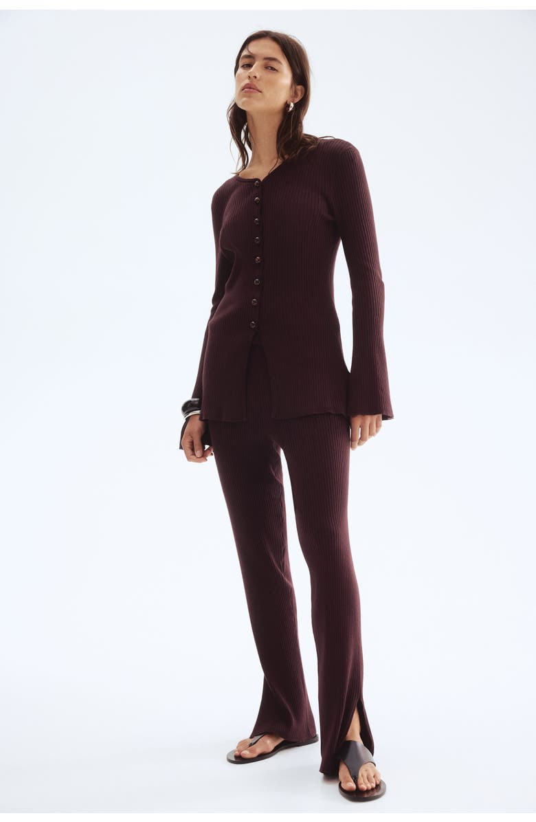 H&M Rib-knit Trousers, Alternate, color, Dark Brown