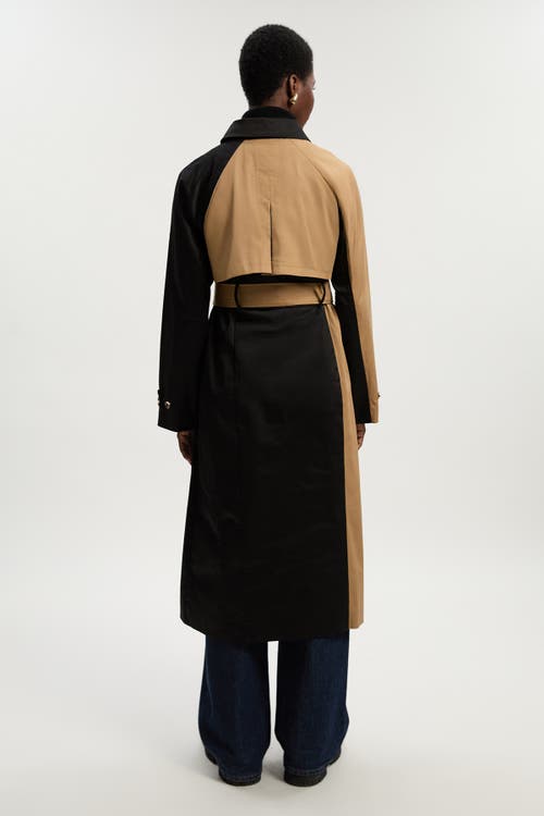 Karen Millen Color Block Belted Tailored Trench Coat In Black
