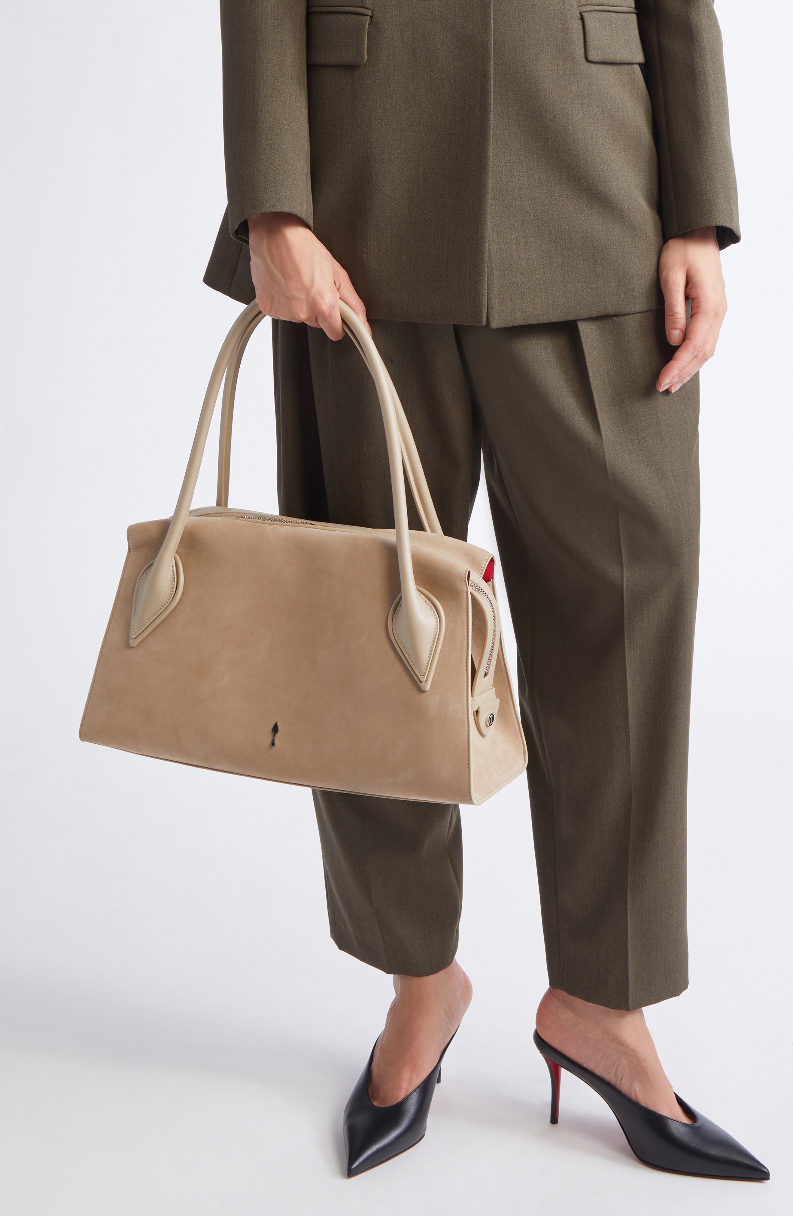 Christian Louboutin Medium Nubuck Leather Shoulder Bag, Alternate, color, F702 Saharienne