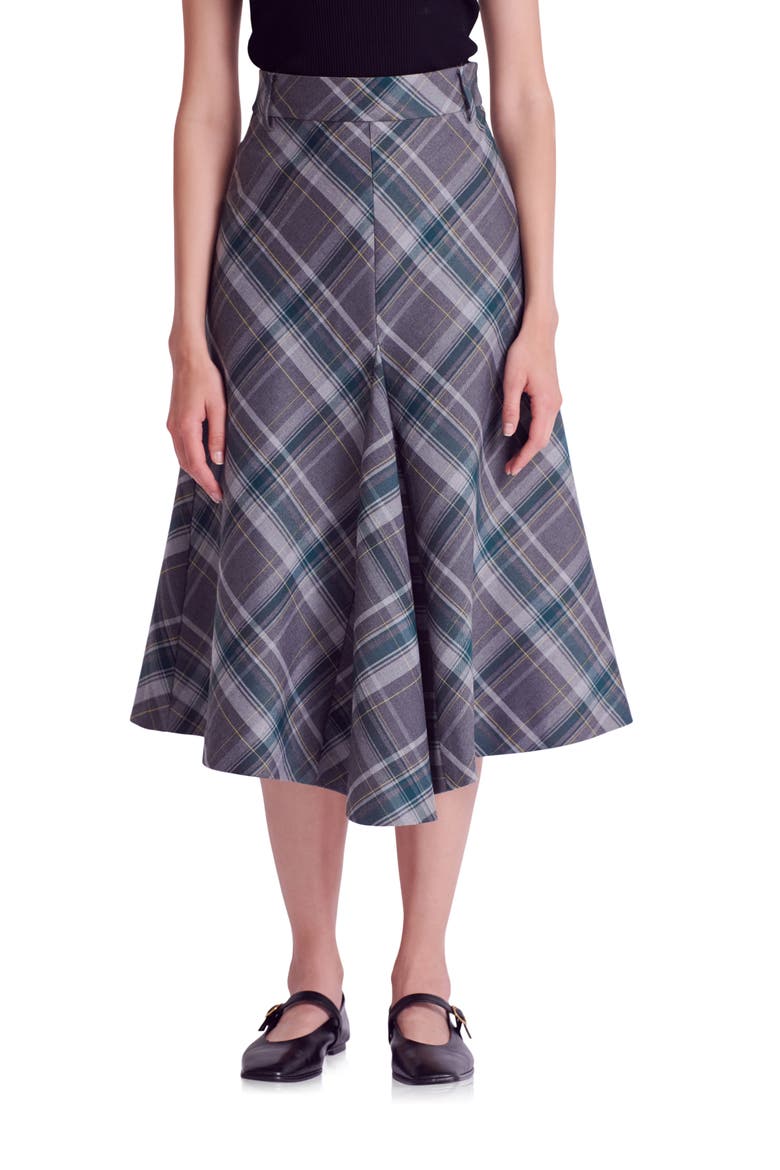Plaid A-Line Midi Skirt, Alternate, color, GREY/ GREEN