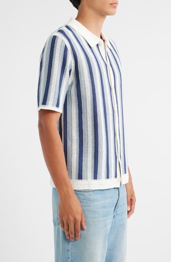 Porto Stripe Short Sleeve Cotton Blend Button-Up Shirt