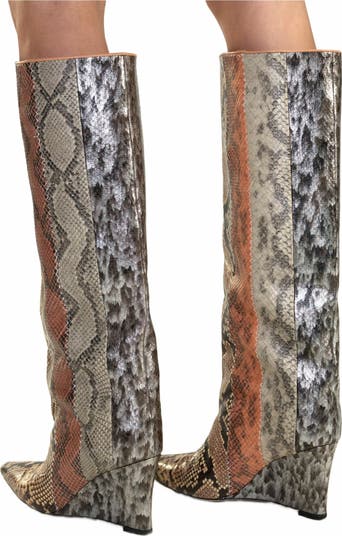 Embossed Leather Wedge Boot