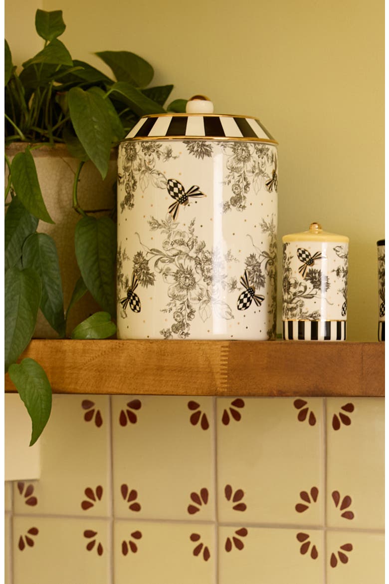 Bee Toile Ceramic Canister, Alternate, color, WHITE