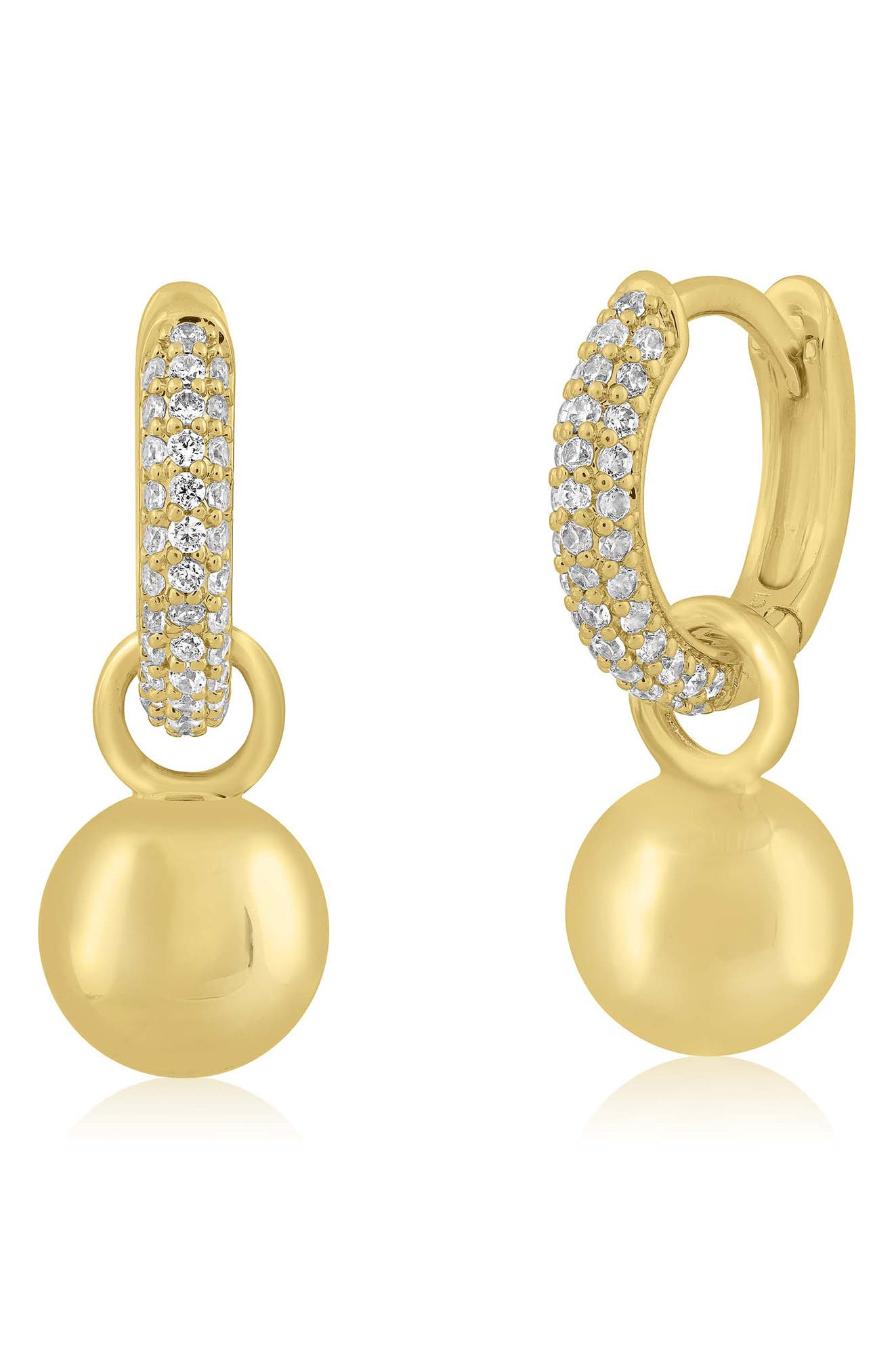 Bead Charm Cubic Zirconia Huggie Hoop Earrings