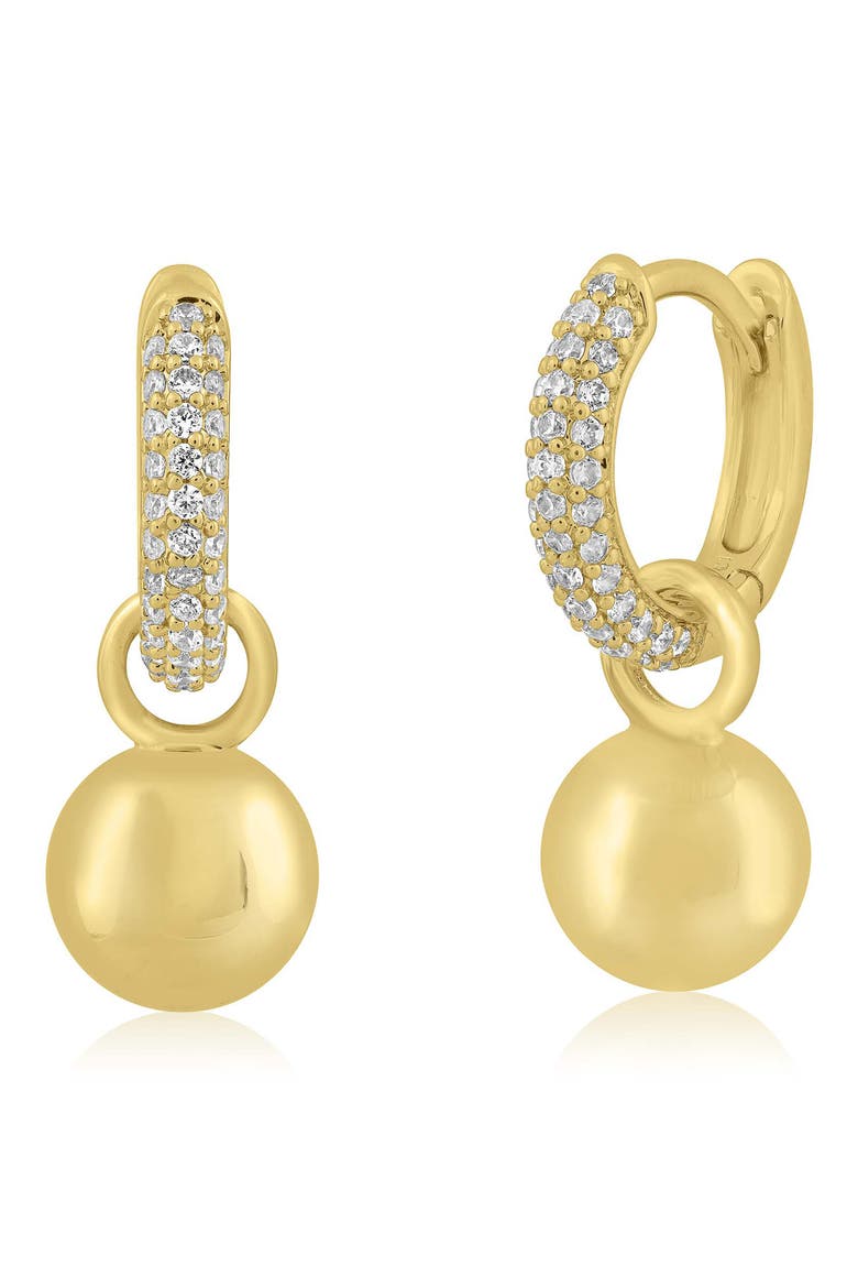 Bead Charm Cubic Zirconia Huggie Hoop Earrings, Main, color, GOLD