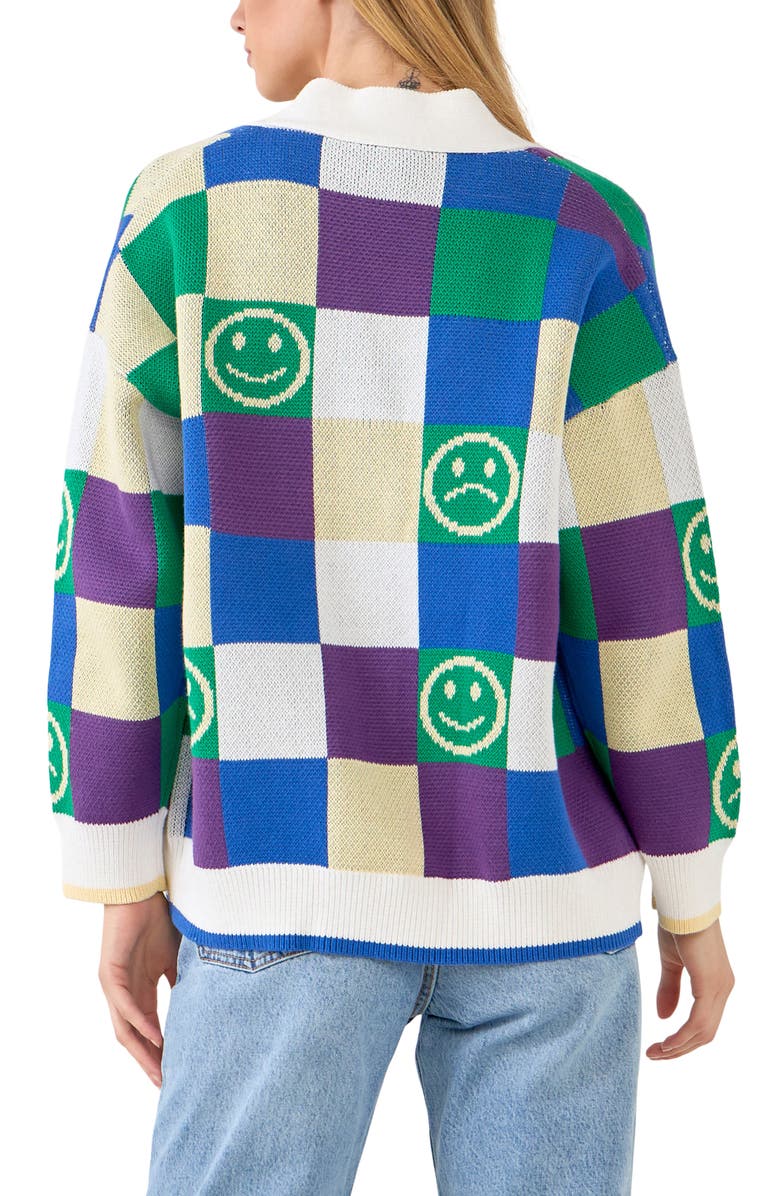 Grey Lab Smiley Colorblock Cotton Cardigan, Alternate, color, 