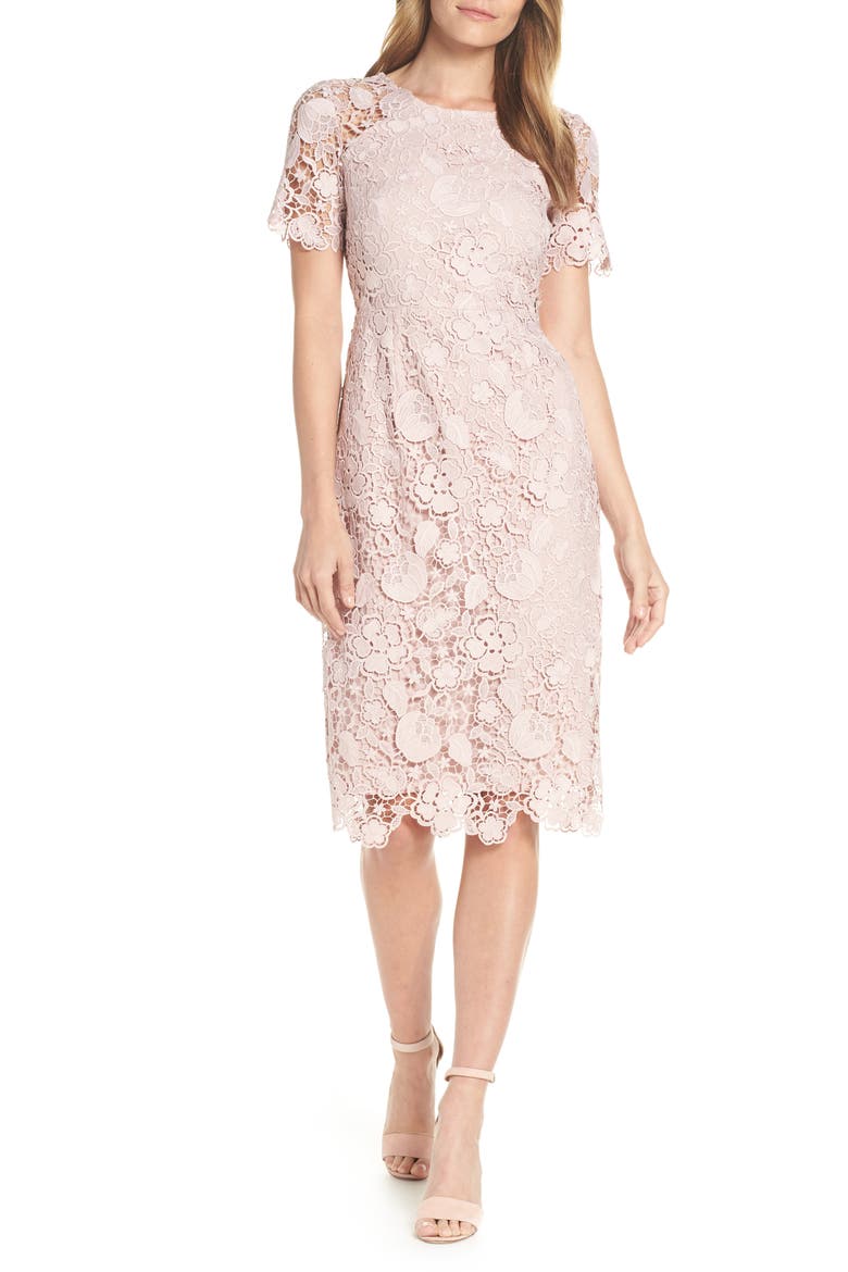 Embroidered Lace Sheath Dress, Main, color, NUDE