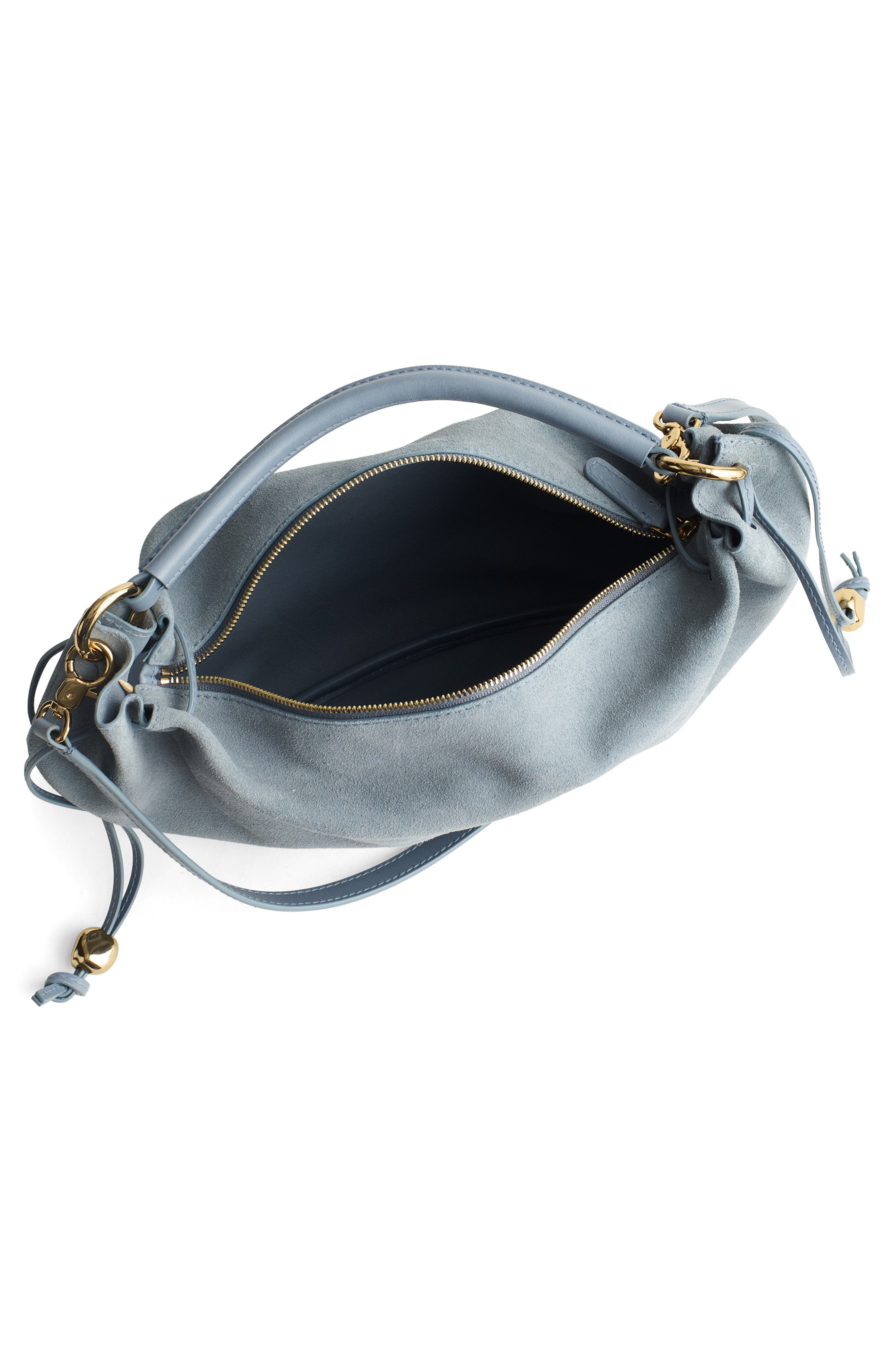 The Camren Gathered Suede Shoulder Bag, Alternate, color, SERENE BLUE