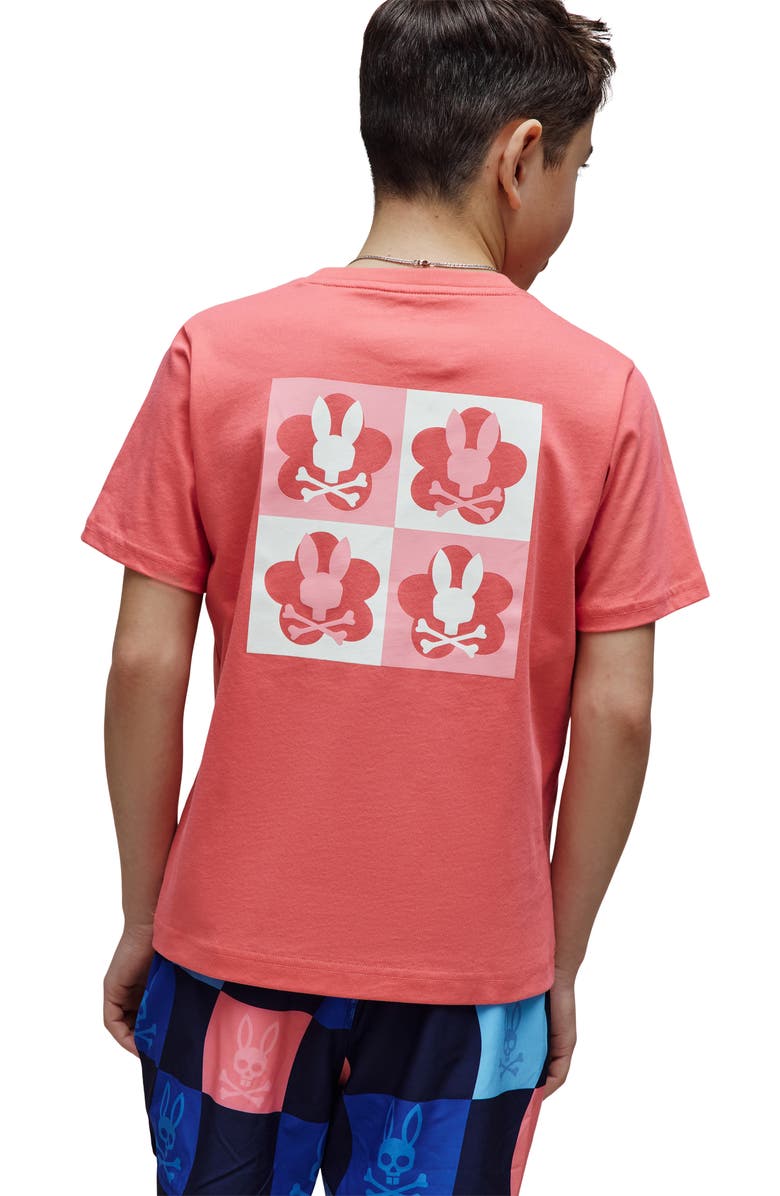 Psycho Bunny Kids' Aiden Pima Cotton Back Graphic T-Shirt, Alternate, color, Sunkissed Coral