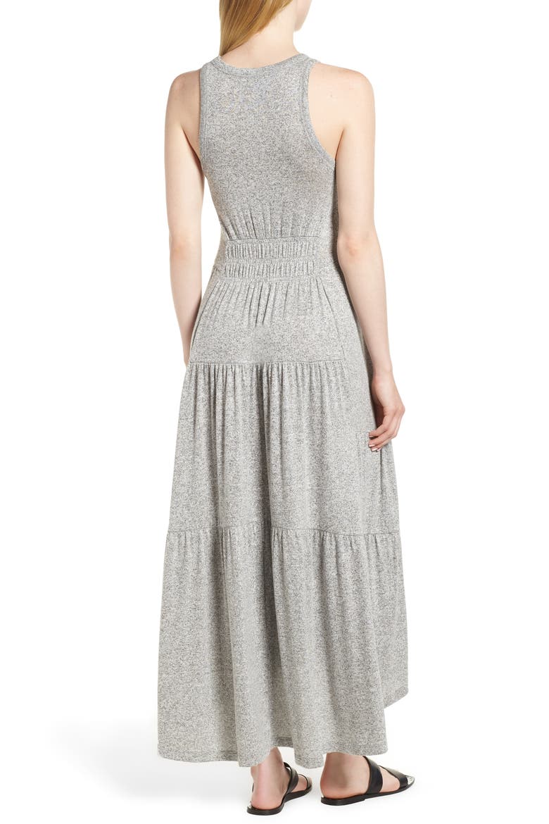 Smocked Linen Blend Dress, Alternate, color, HEATHER GREY