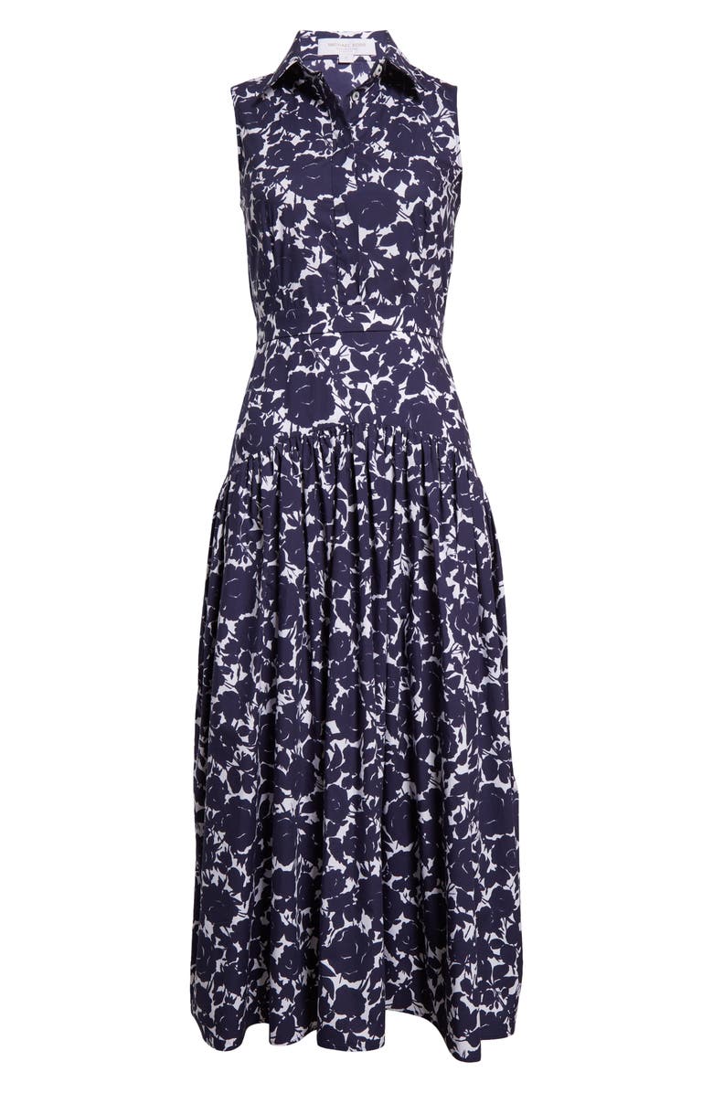 Michael Kors Collection Rose Print Drop Waist Cotton Poplin Midi Shirtdress, Alternate, color,