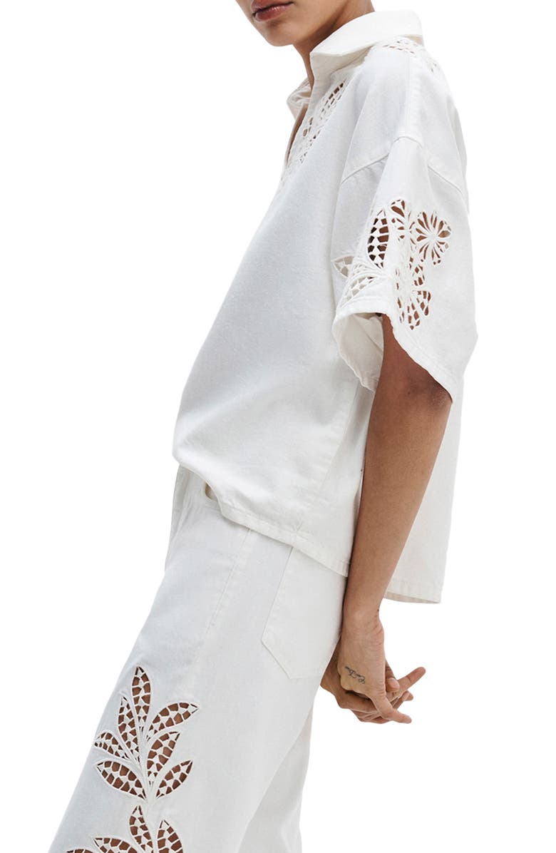 rag & bone Lucy Eyelet Cotton Blend Popover Top, Alternate, color, White Floral