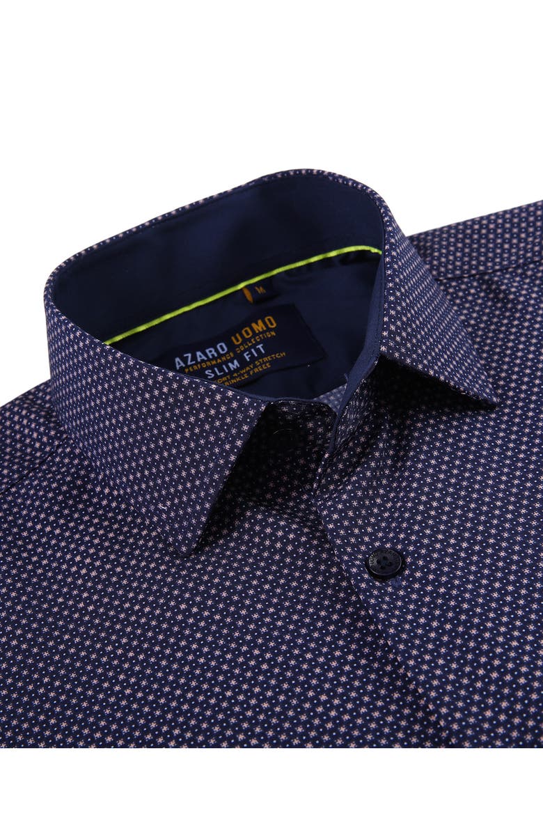 Azaro Uomo Slim Fit Geometric Print Performance Dress Shirt, Alternate, color, Navy