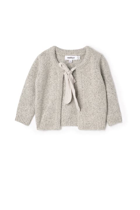 Girl Mix Knit Bow Tie Ribbed Cuffs Cardigan (Baby)