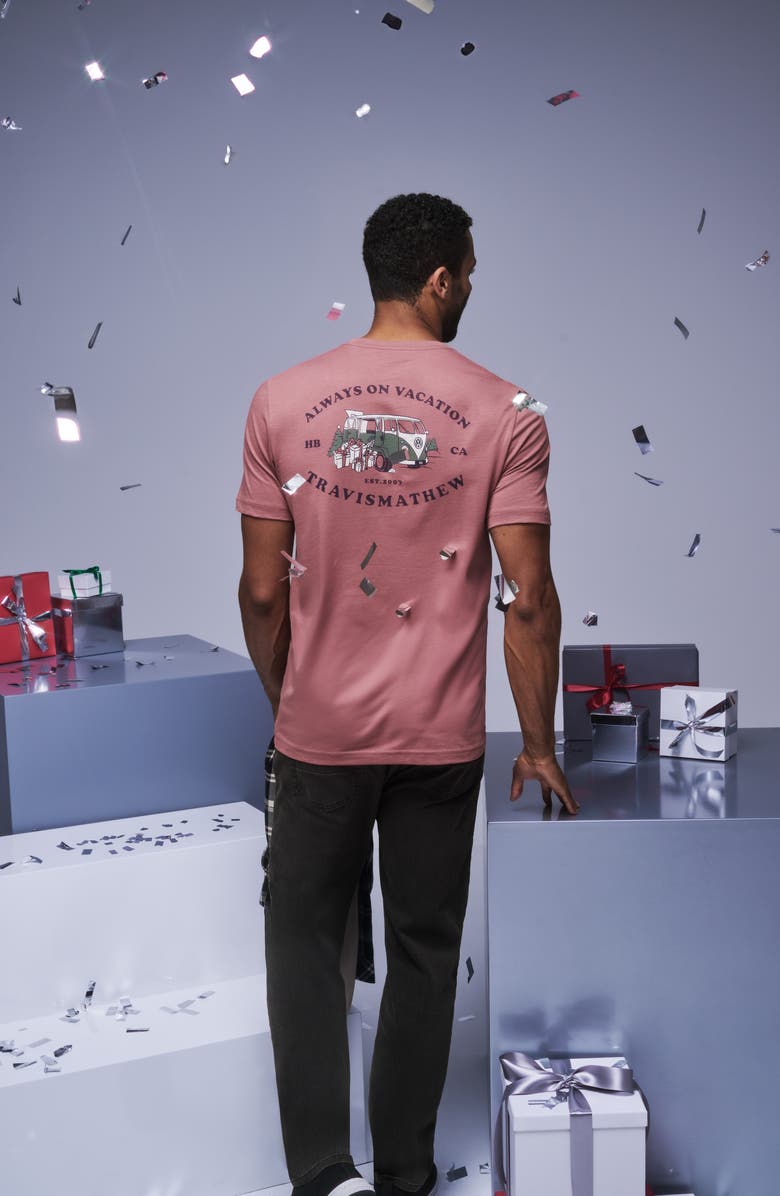 TravisMathew Little Drummer Graphic T-Shirt, Alternate, color, Roan Rouge