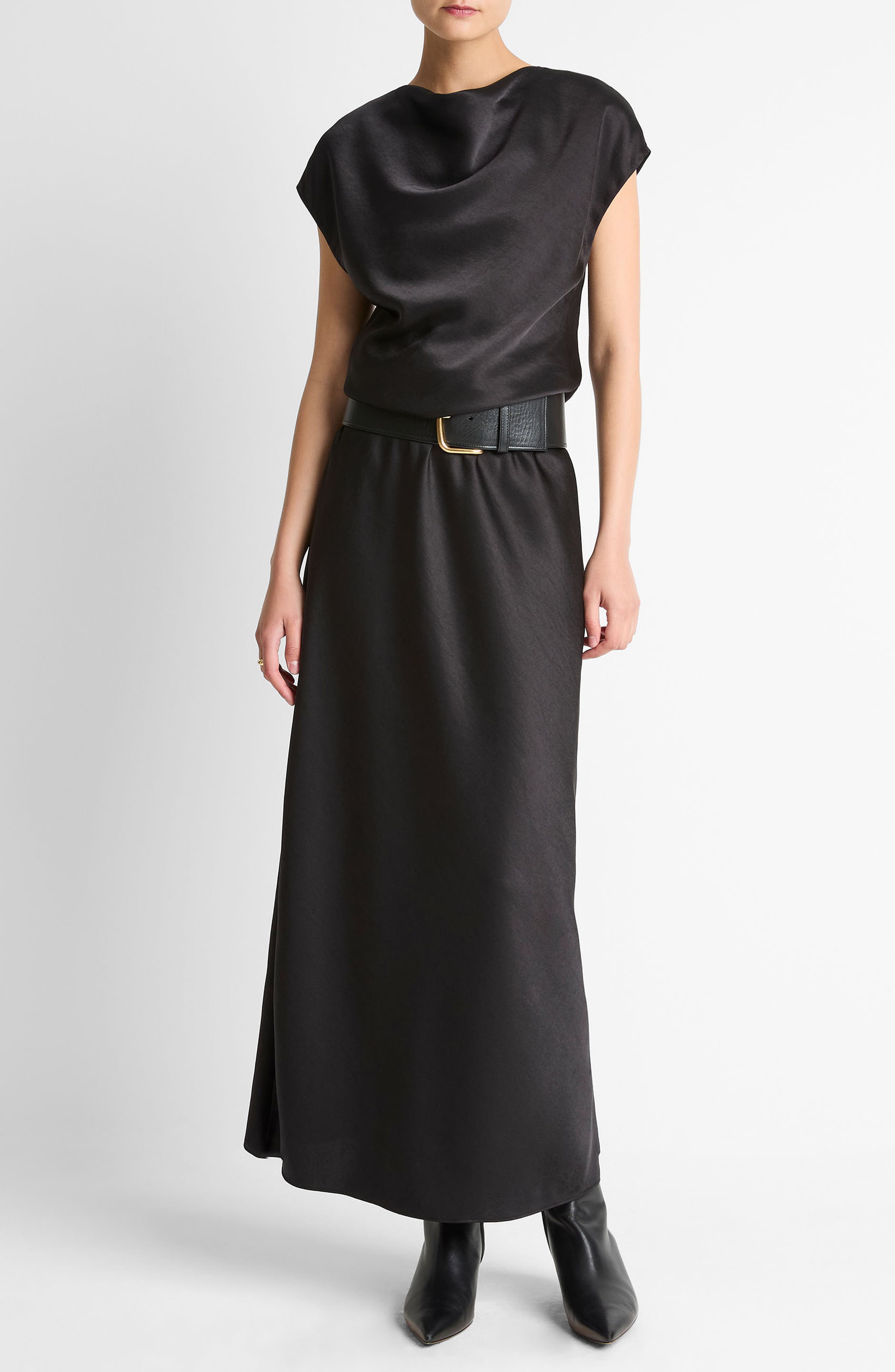 Vince Draped Cowl Neck Cap Sleeve Midi Dress