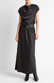 Vince Draped Cowl Neck Cap Sleeve Midi Dress