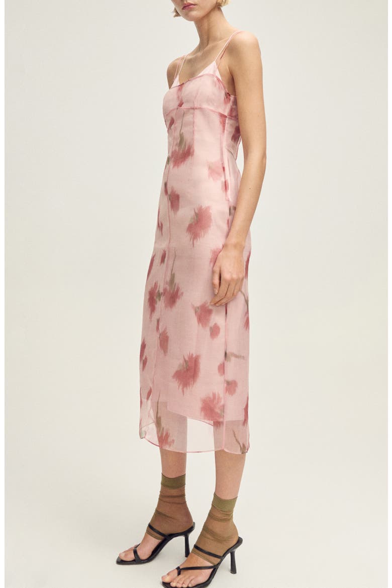 Floral Print Chiffon Overlay Midi Dress, Alternate, color, PASTEL PINK