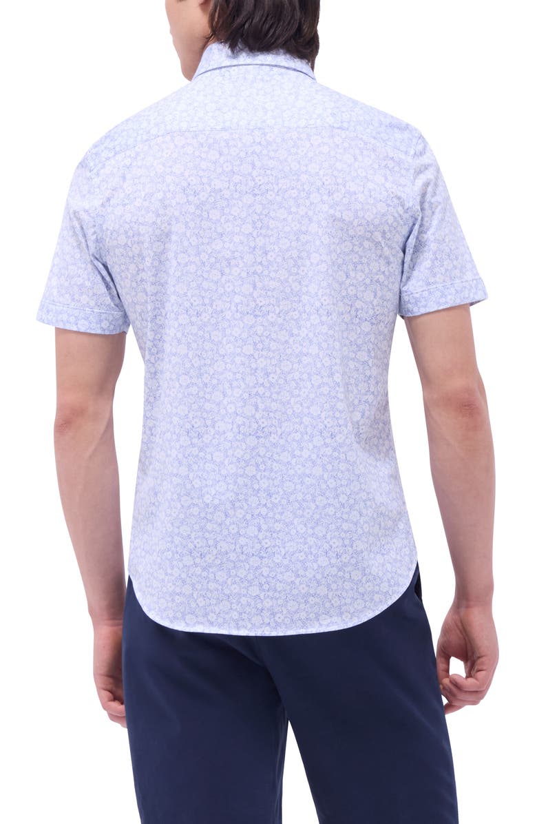 Bugatchi Miles OoohCotton<sup>®</sup> Pinstripe Short Sleeve Button-Up Shirt, Alternate, color, Classic Blue