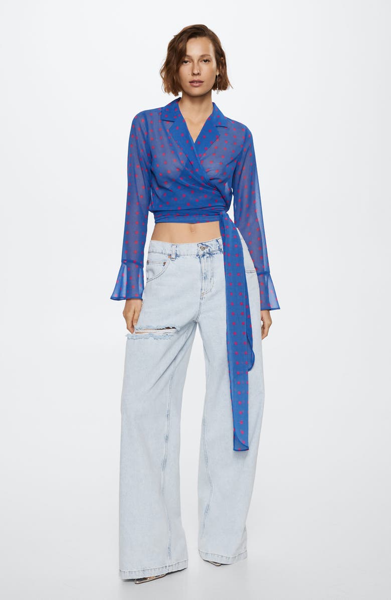 MANGO Polka Dot Sheer Blouse, Alternate, color, 