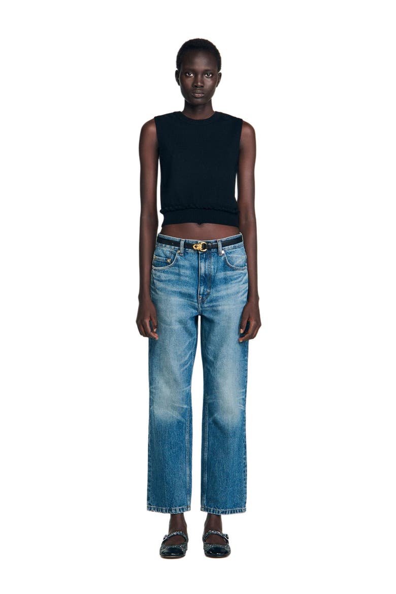Ruffled cropped sweater, Alternate, color, Black