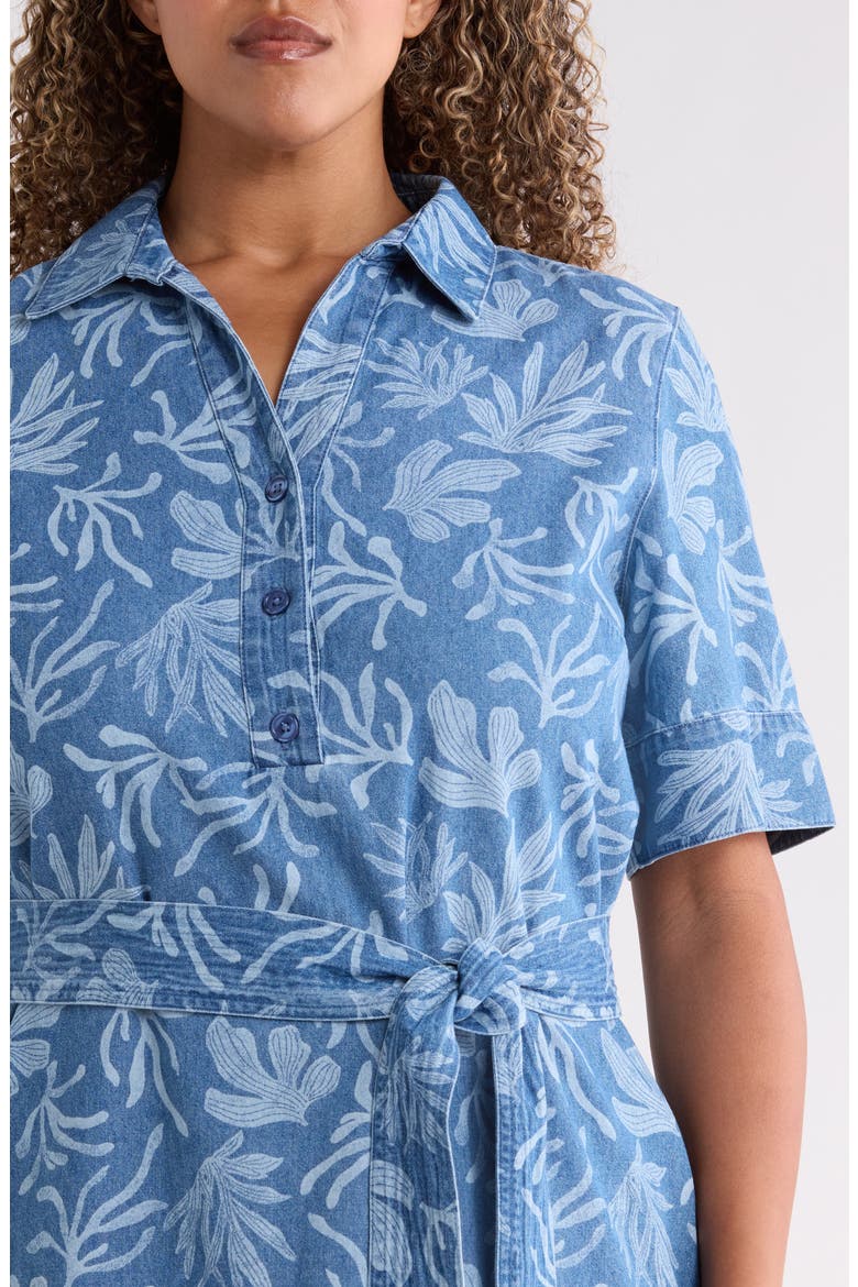 Floral Print Tie Waist Shirtdress, Alternate, color, LIBRA WASH