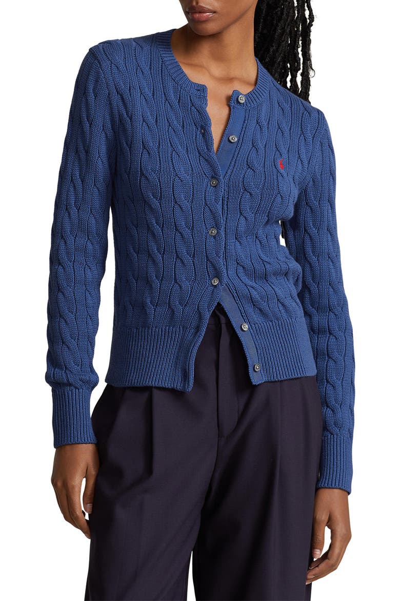 Cable Stitch Cardigan, Main, color, GEM BLUE