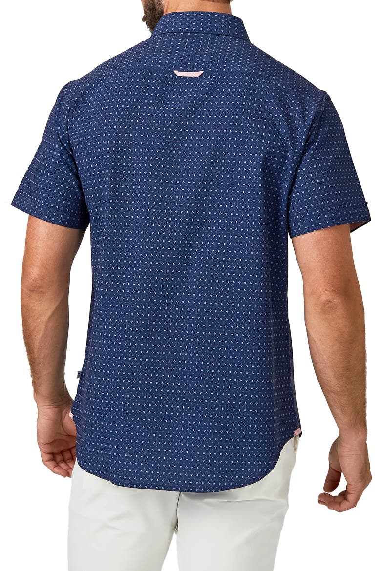 Liberty Geo Print Performance Short Sleeve Button-Up Shirt, Alternate, color, NAVY