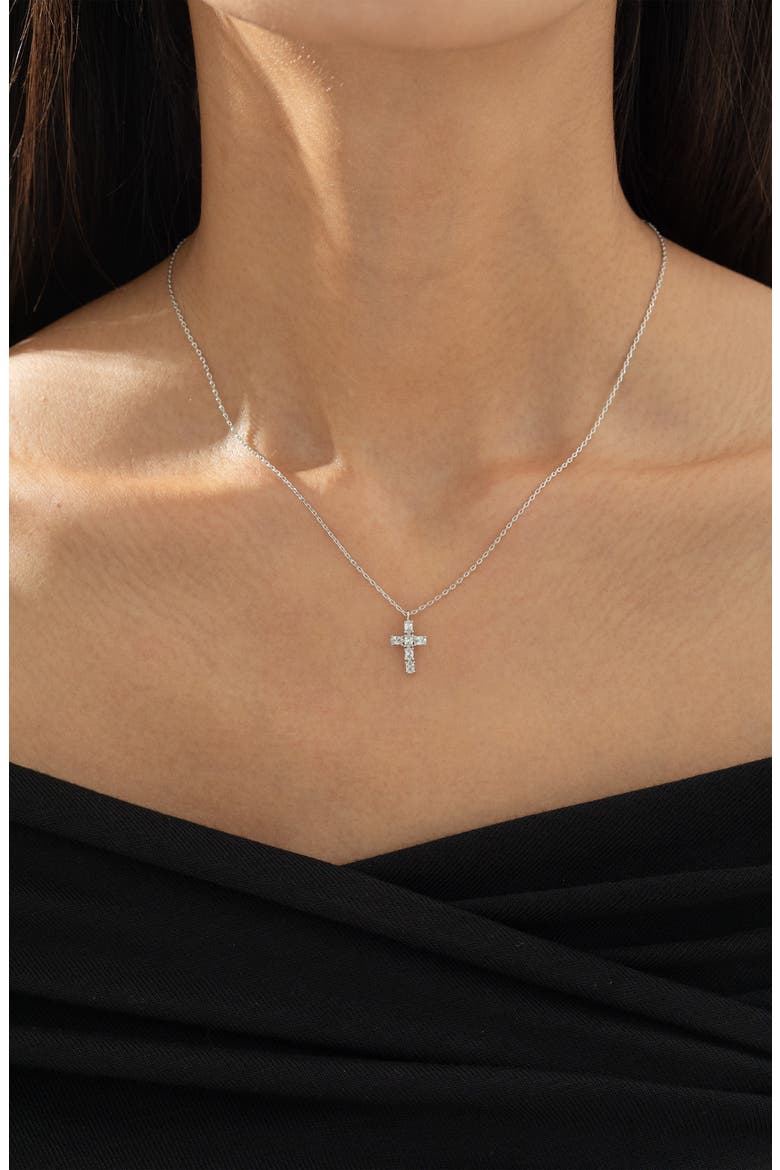 14k Gold Plated Evelina Crystal Cross Necklace Gift Guide, Alternate, color, Silver