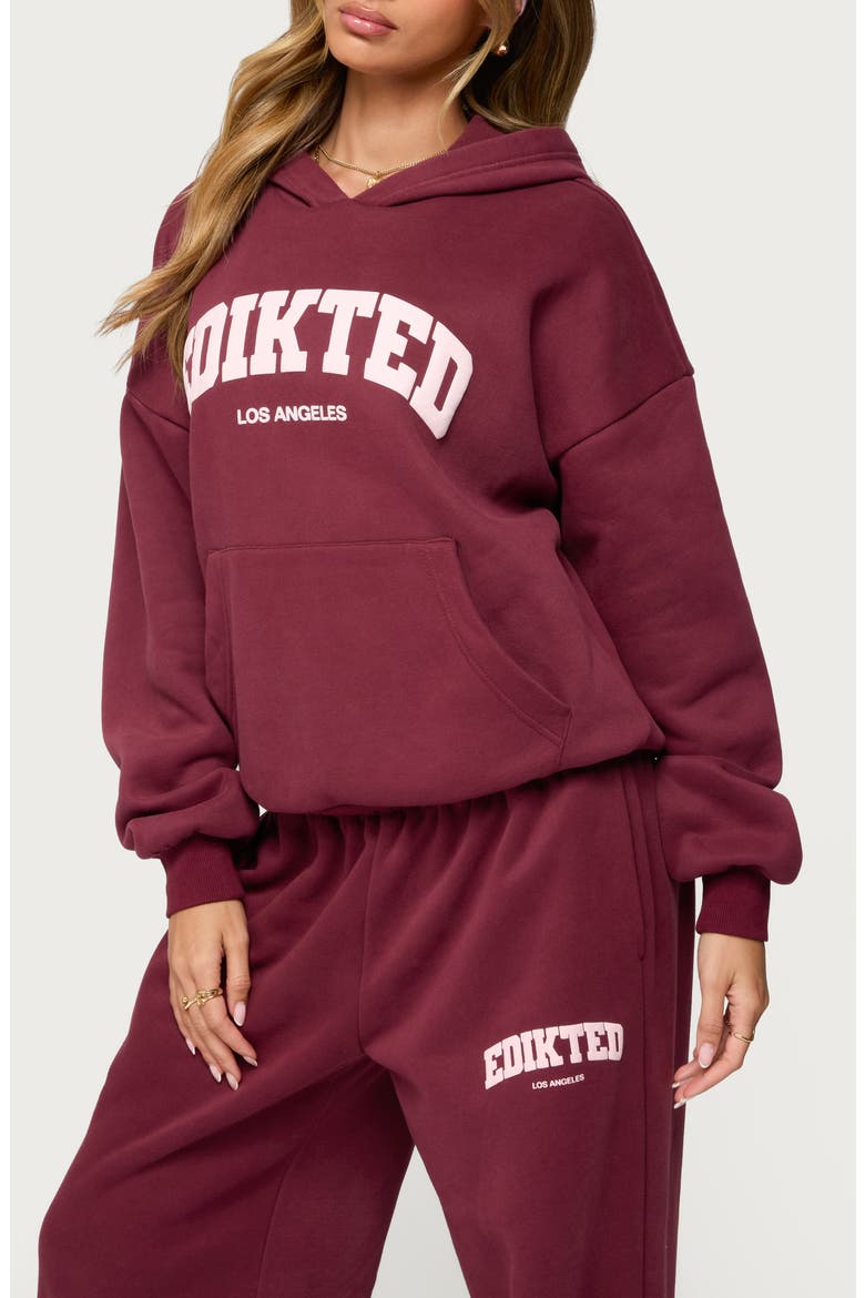 LA Logo Oversized Hoodie, Alternate, color, BURGUNDY