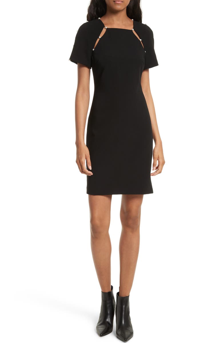 Alice + Olivia Kristiana Embellished Split Seam Sheath Dress, Main, color, 