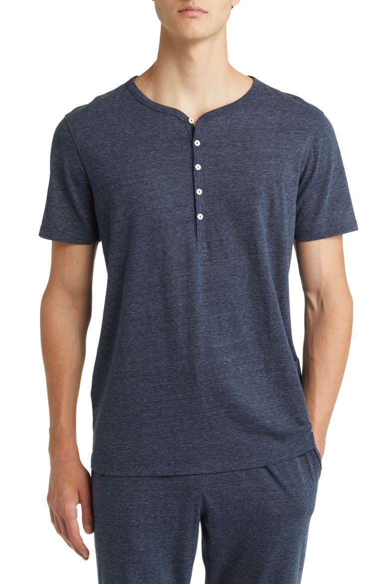 Heathered Recycled Cotton Blend Henley Pajama T-Shirt, Main, color, NAVY