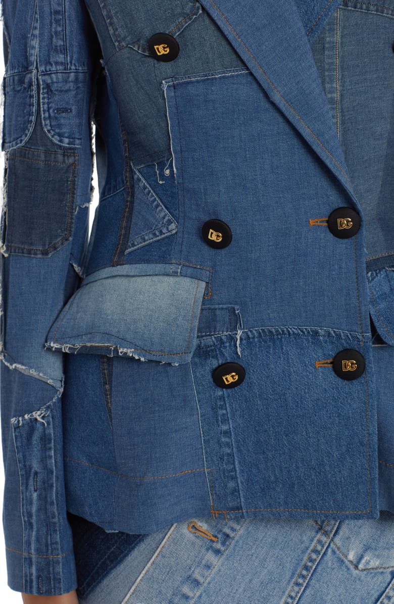 Dolce&Gabbana Raw Edge Patchwork Panel Denim Blazer, Alternate, color, 