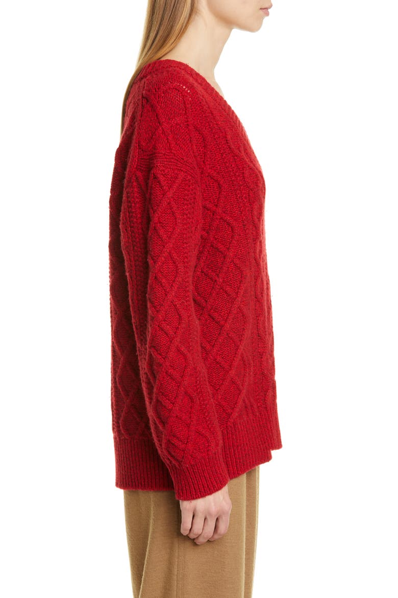 Cable Merino Wool & Cashmere Blend Sweater, Alternate, color, CHERRY