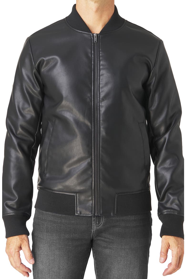 Faux Leather Bomber Jacket, Main, color, BLACK