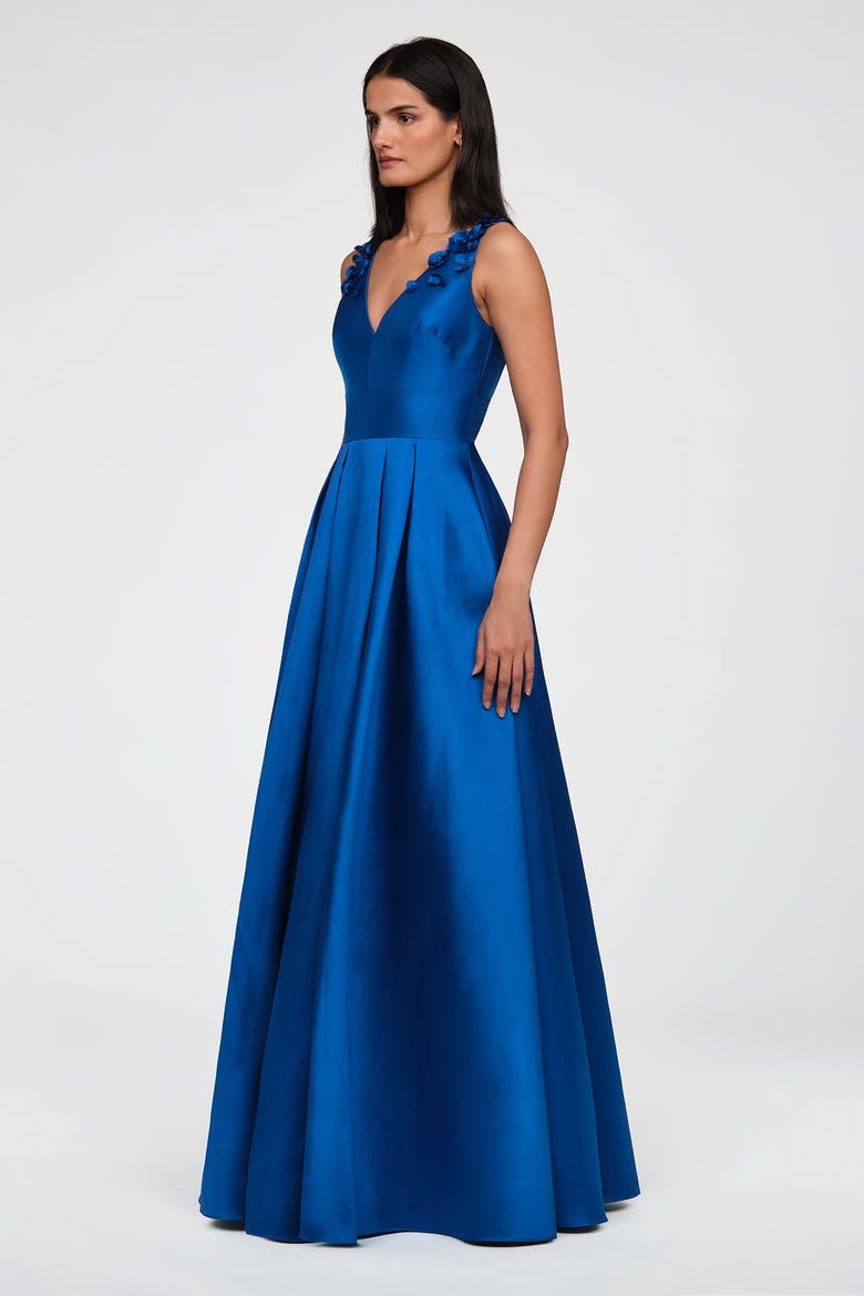 Velina Mikado V Neck Gown, Alternate, color, Sapphire Eclipse