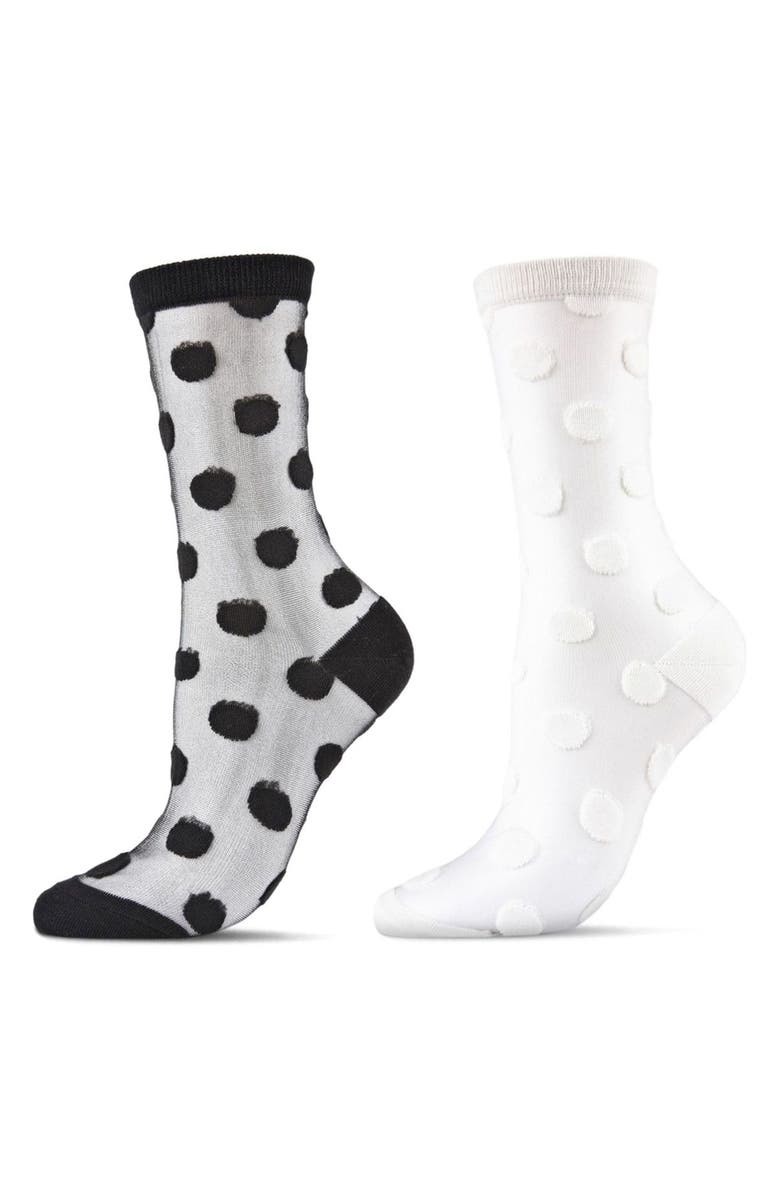MeMoi Polka Dot Assorted 2-Pack Sheer Ankle Socks, Main, color, Black-White