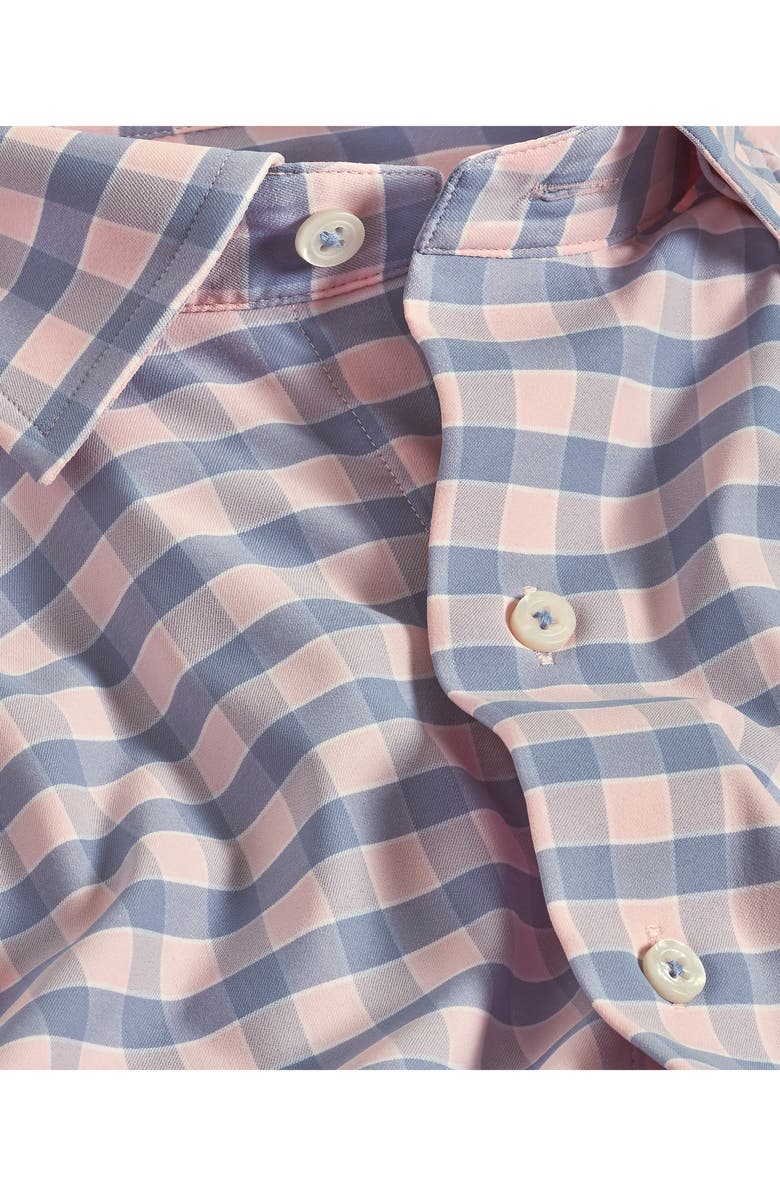 David Donahue Plaid Print Performance Sport Shirt, Alternate, color, Blue/ Pink