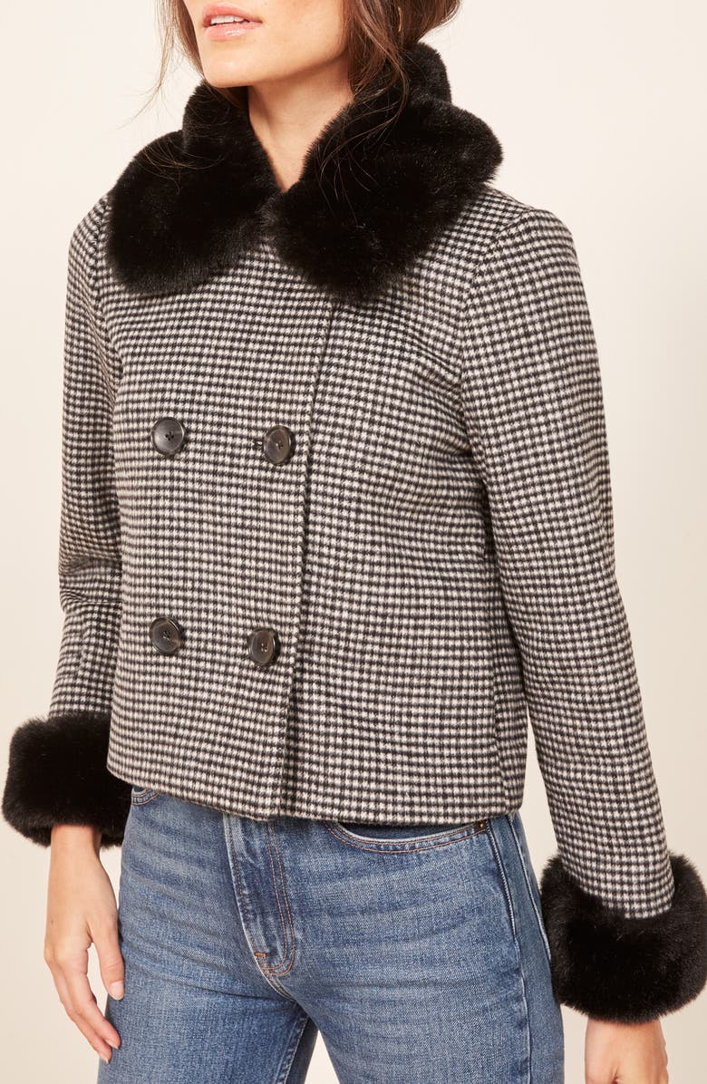 Reformation Templeton Faux Fur Trim Coat, Alternate, color,
