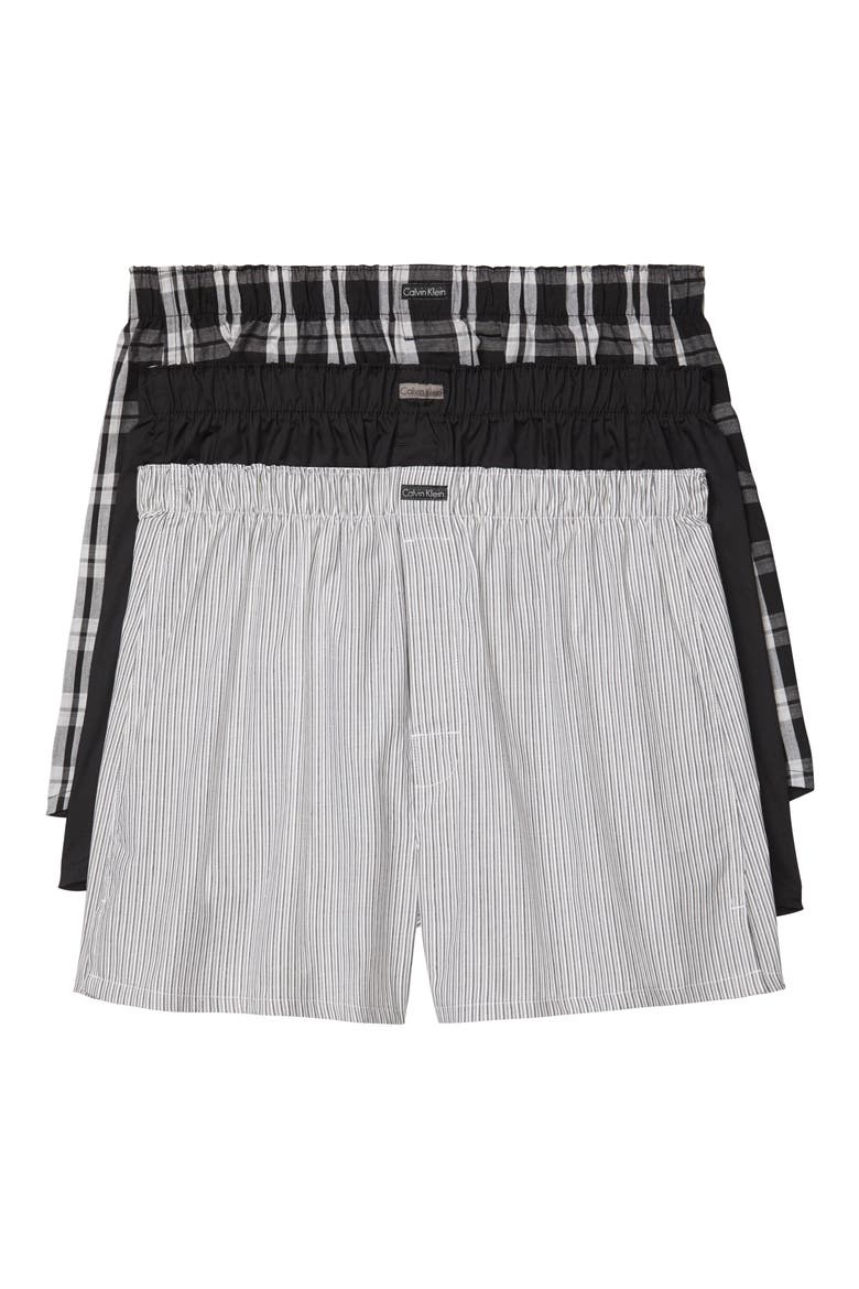 Assorted 3-Pack Woven Cotton Boxers, Main, color, BLACK/ MORGAN PLAID/ MONTAGUE