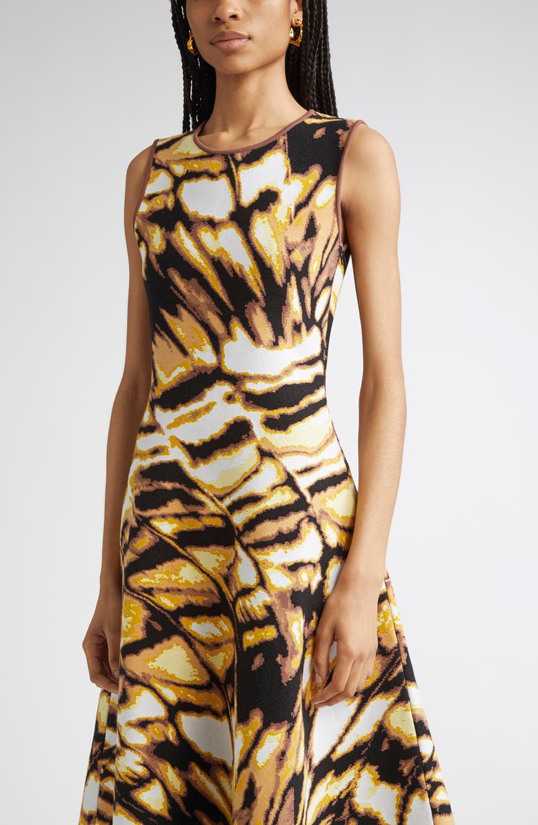 Oscar de la Renta Abstract Butterfly Jacquard Fit & Flare Dress, Alternate, color, Black/Yellow Multi