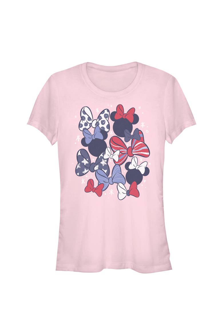 Junior's Red and White Bows Short Sleeve Graphic T-Shirt, Main, color, Light Pink