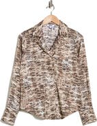 DKNY Snakeskin Print Satin Button-Up Top