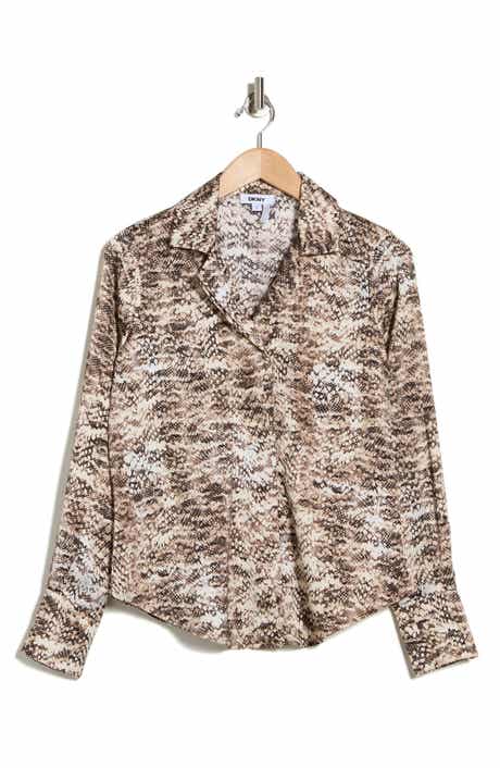 DKNY Snakeskin Print Satin Button-Up Top