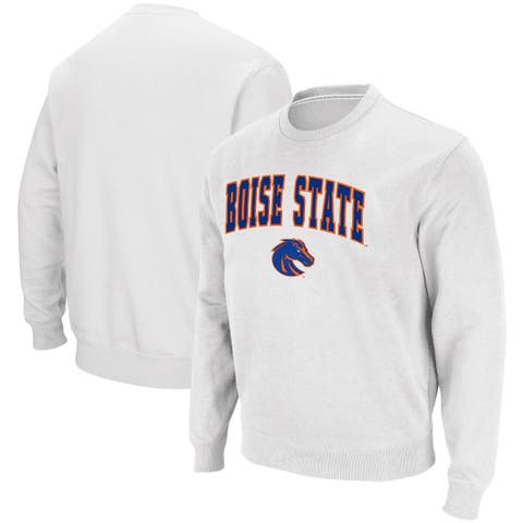 Men's Colosseum White Boise State Broncos Arch & Logo Tackle Twill Pullover Sweatshirt